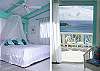 All three bedrooms have sliding glass doors that open to south-facing decks, and both upper bedrooms have air conditioning and ceiling fans as well. This photo shows one of the two upper level bedrooms.