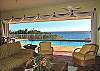 The air-conditioned Great Room is spectacular. The south wall is lined with sliding glass doors that open on to the pool area and sundeck.  These doors can be 'hidden' for an open-air living experience.