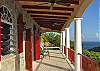 The covered decks have fans to deliver constant breezes even on the calmest days. Its L-shaped design provides both sunny and shady areas.