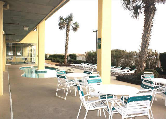 Resort accommodations at the ocean front pool and sundeck.