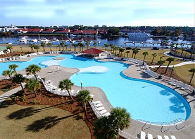 Barefoot Resort main pool, view of the intracoastal, marina and beyond