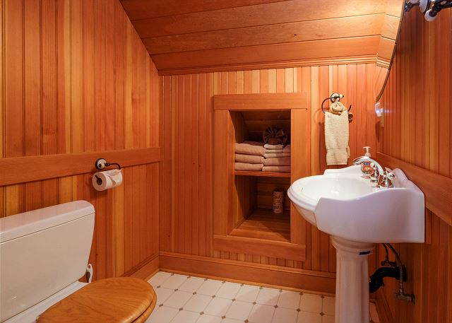 Image Upstairs bathroom with shower.