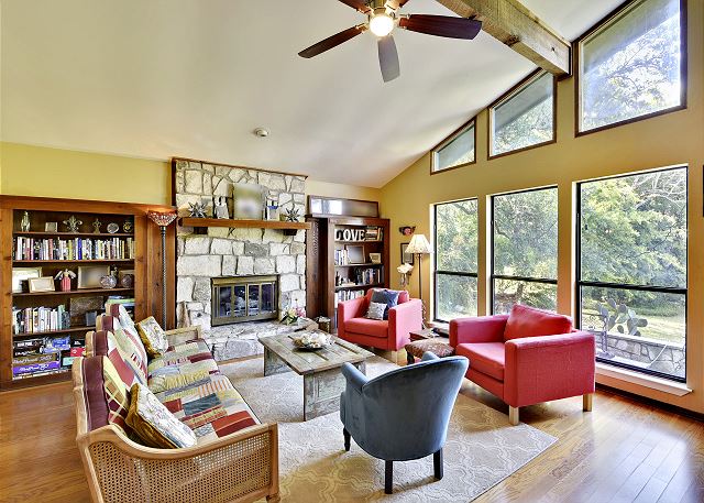 Another angle of the main living area with big windows