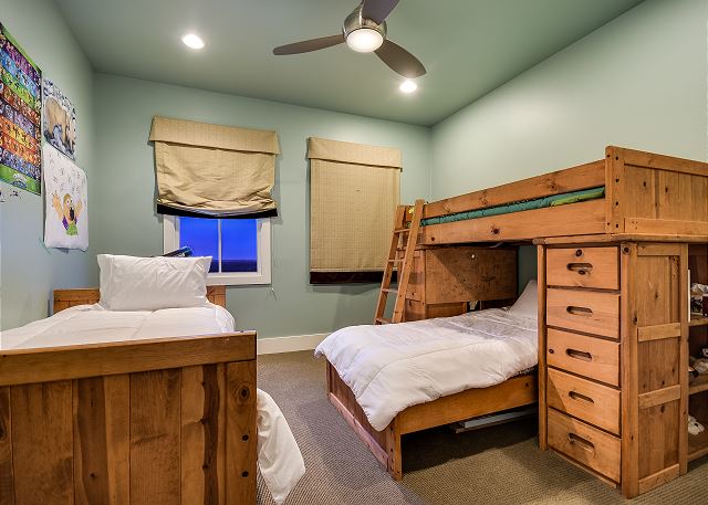 Twin Bunk Room Upstairs with 3 twins (one being for a child)