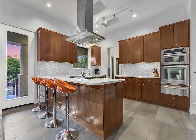 Enjoy your morning coffee in this beautiful open kitchen.
