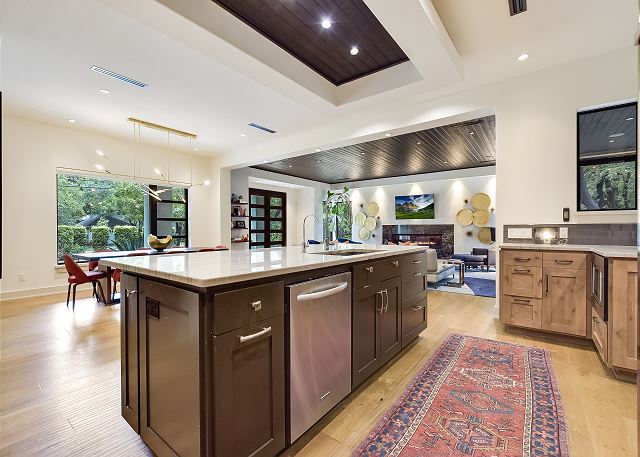 Large island looking into living room.
