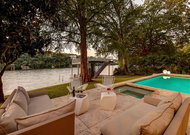 Another view of the outdoor seating area and dock