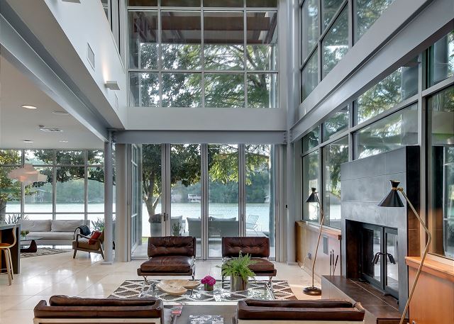 Gorgeous lake views can be enjoyed from the living room