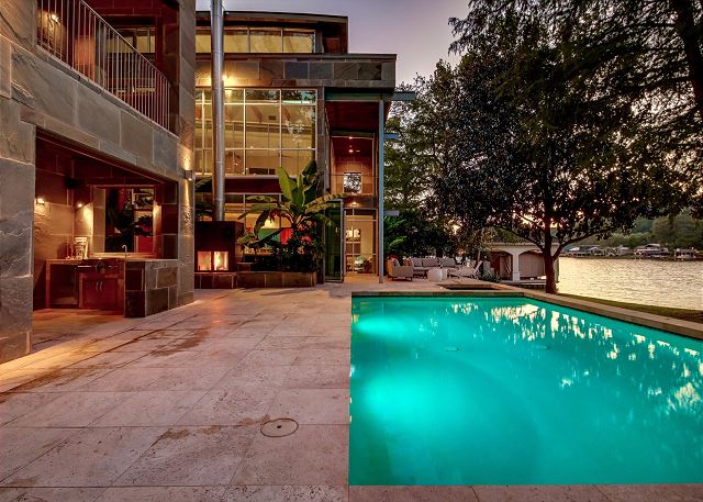 Large pool and outdoor kitchen area