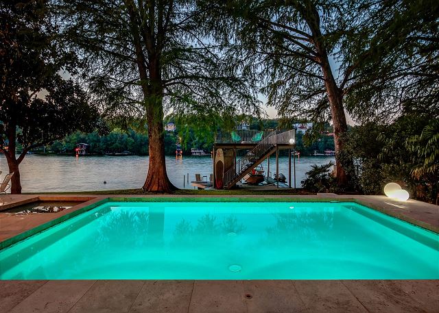 Night view of pool area