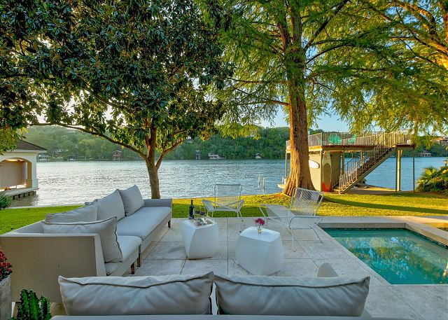 Lush outdoor seating area perfect for enjoying gorgeous sunny Austin, TX weather