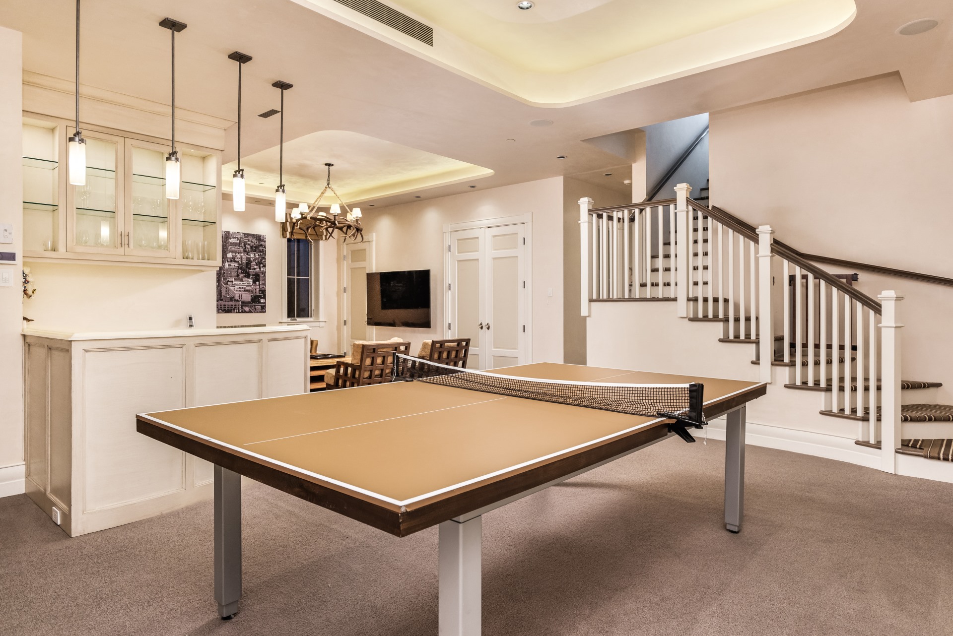 Media Room with Ping Pong Table. 