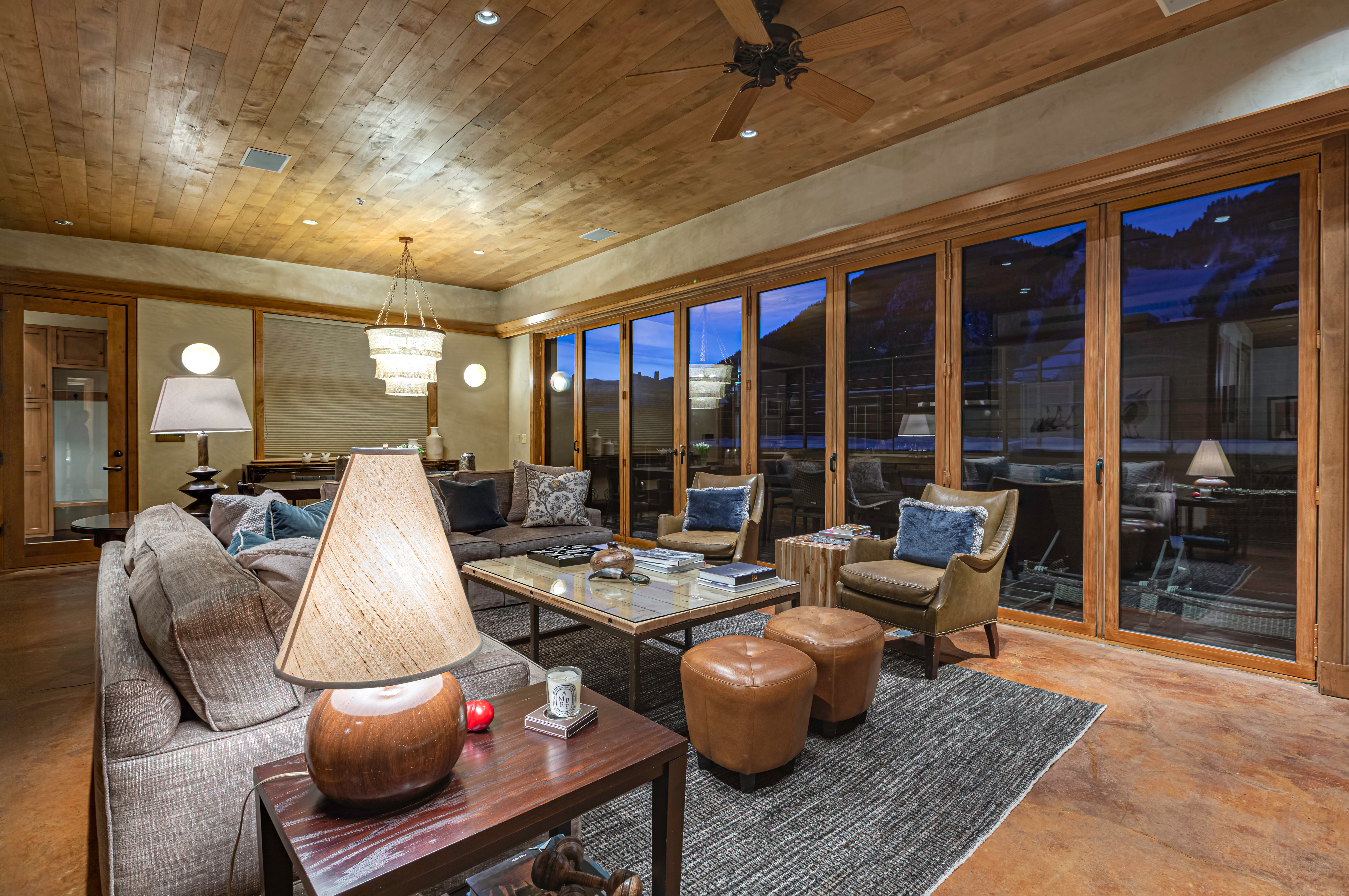 Living Room with Floor to Ceiling views of Aspen Mountain. 