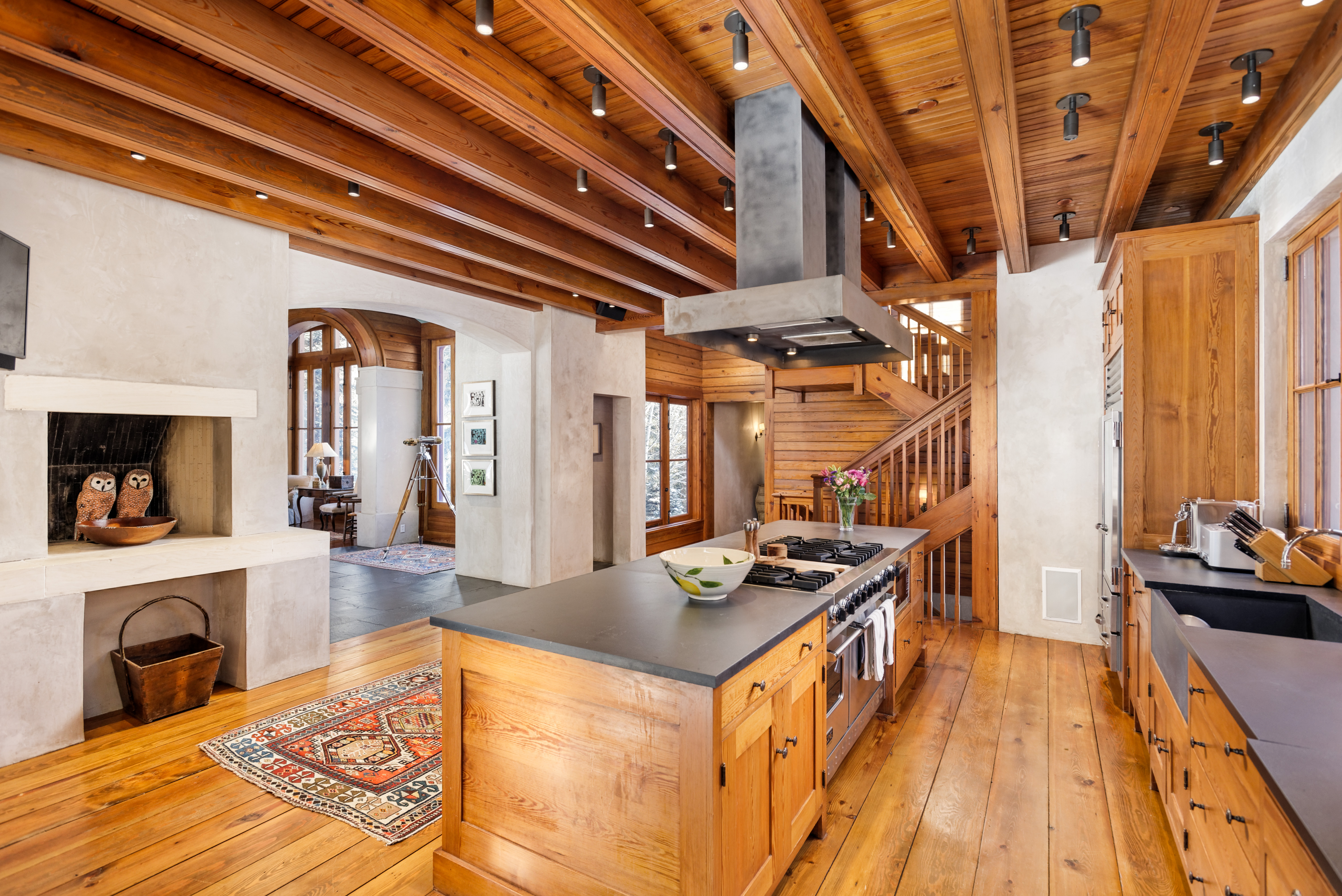 Spacious Kitchen with bright wood interior. 