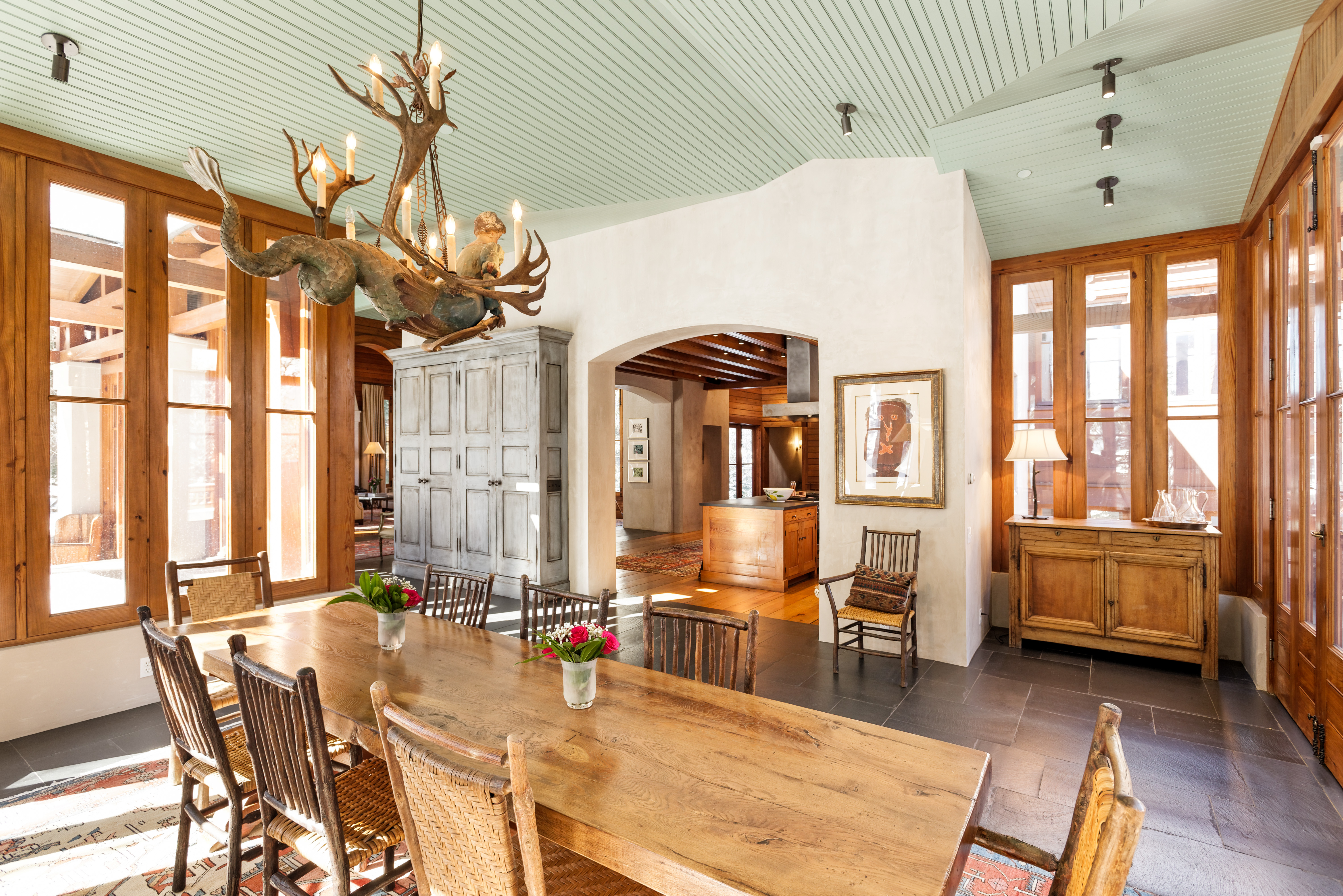 Dining Room with surrounding windows and surrounding windows. 