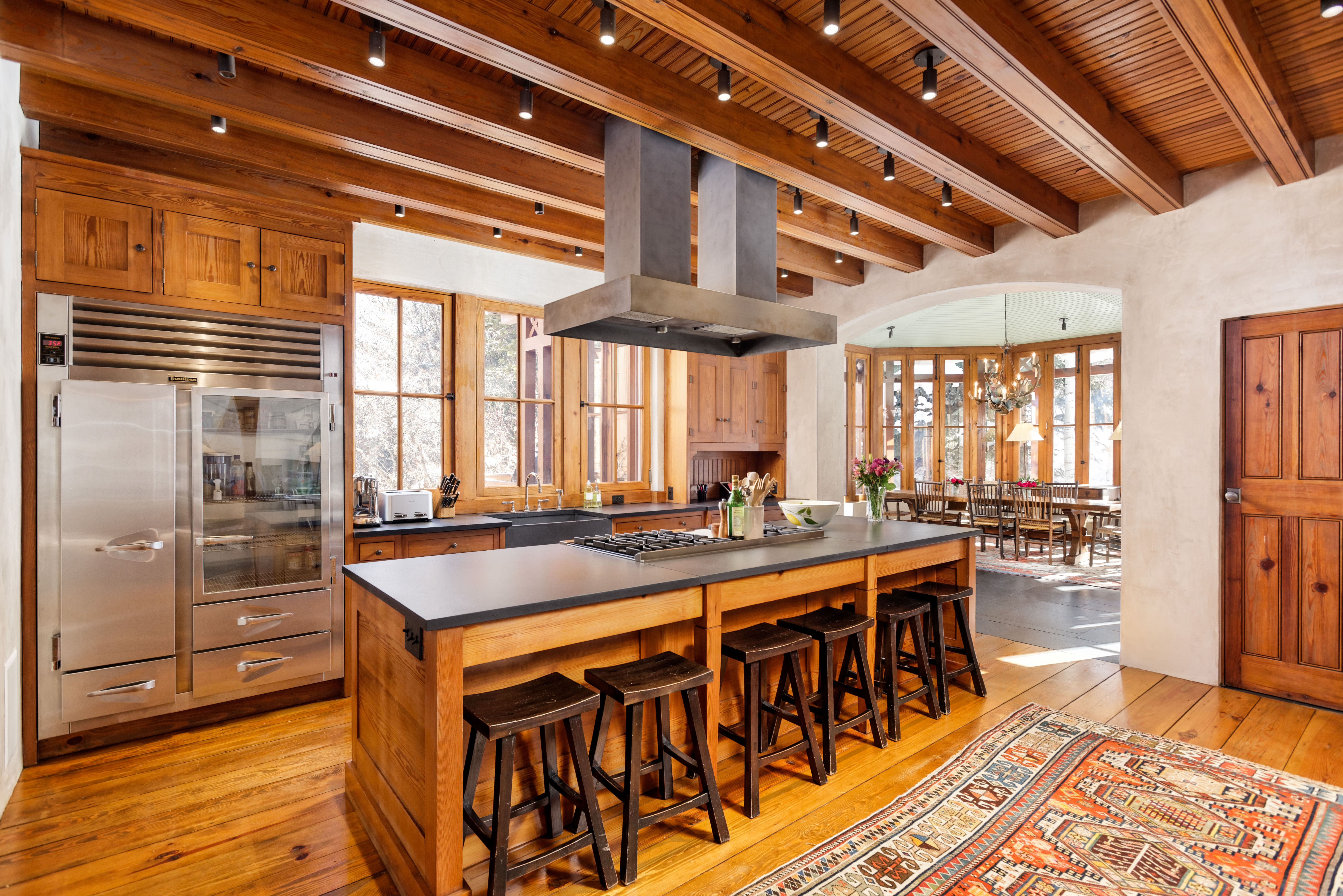 Kitchen with seating at island. 