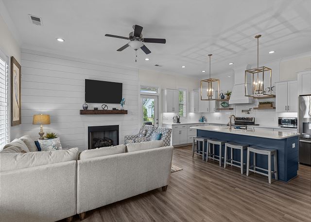 View of living room and kitchen