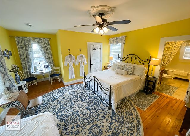 The Capstone Suite has a queen bed and a twin xl and twin trundle bed.