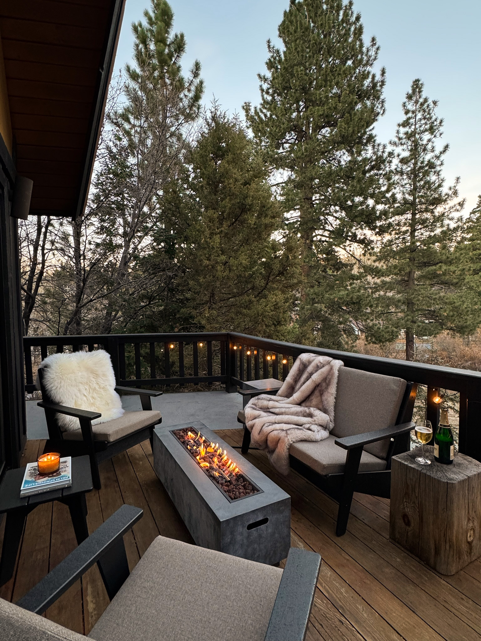 Back patio with Gas fire pit, BBQ and comfy furniture