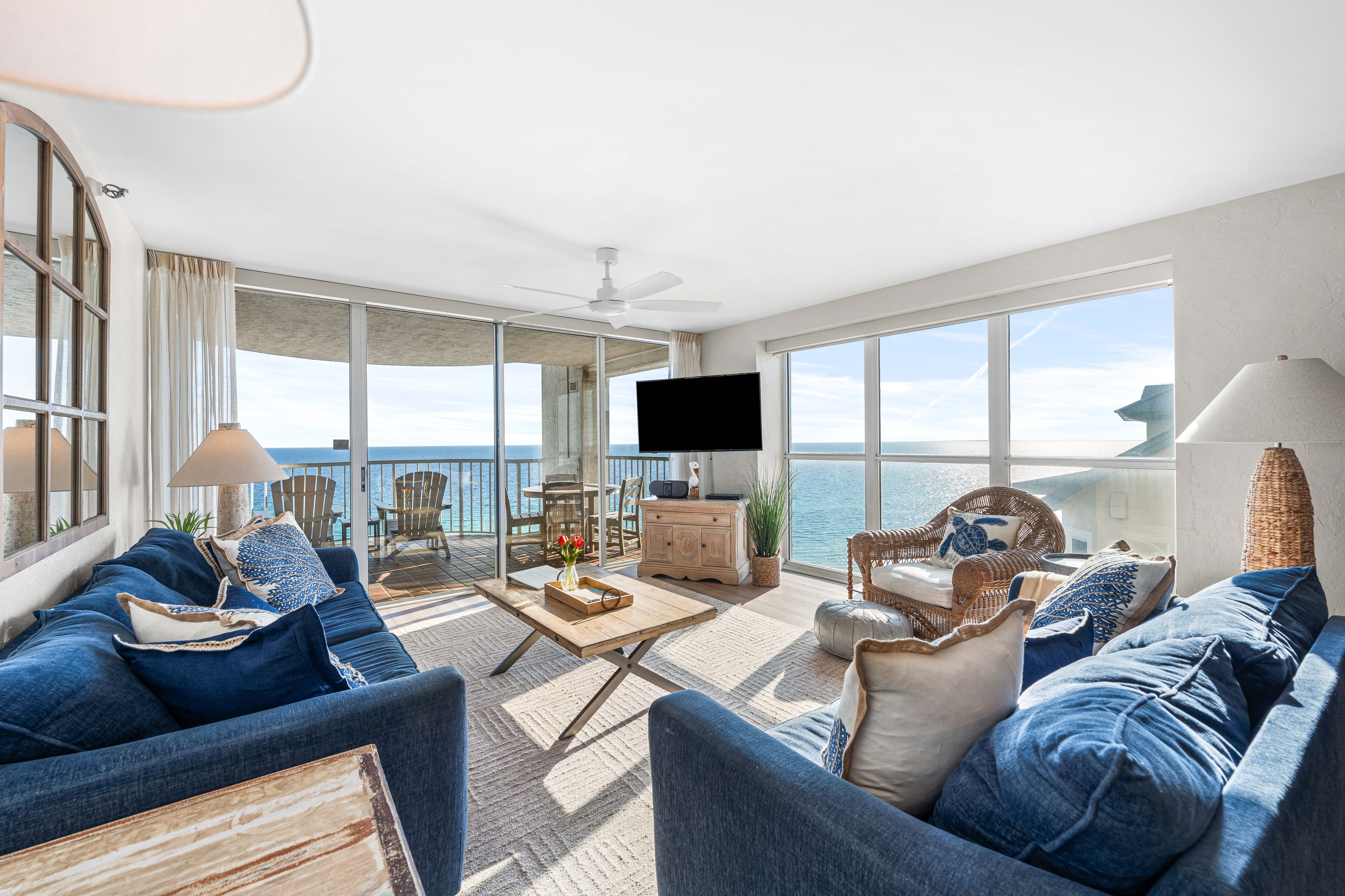 Living room with Panoramic Gulf views