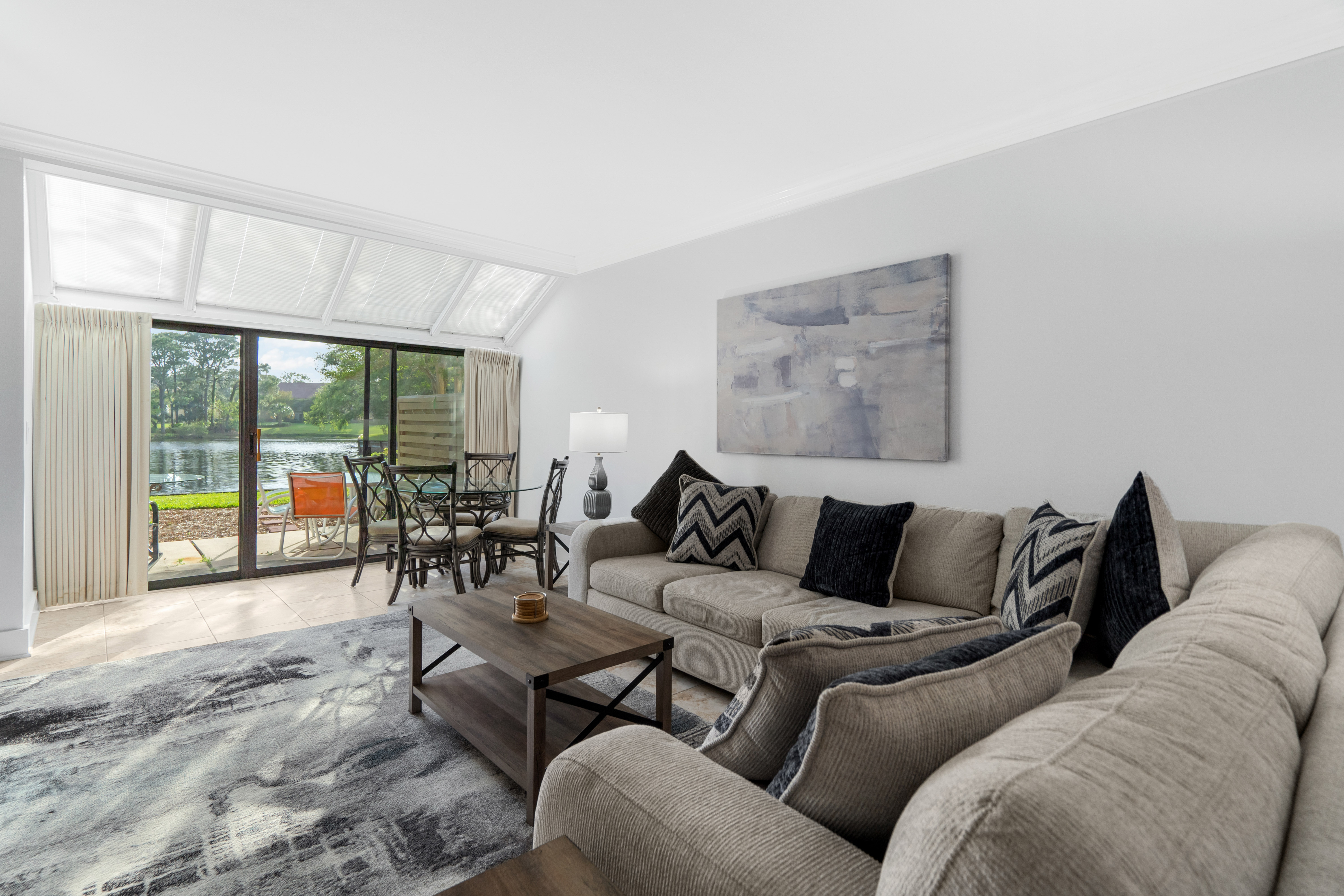 Living room with lake views