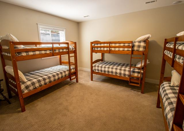 Garden Level | Bedroom 5 | Three Twin over Twin Bunk Beds