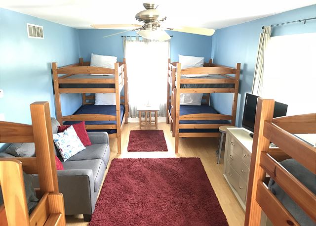 Second Level | Bedroom 2|  Four Twin over Twin Bunk Beds with So