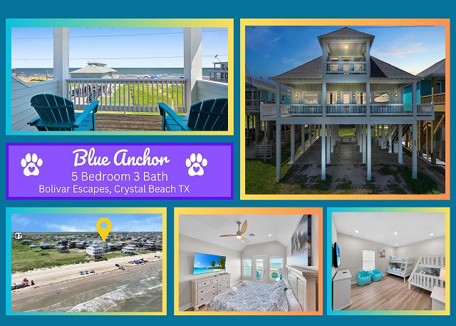 Blue Anchor- 2nd row with Beach Front Views-5 bedroom, 3 bath home, sleeps 16