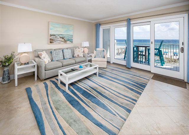 This gulf front living room truly embodies the ideal place to unwind!