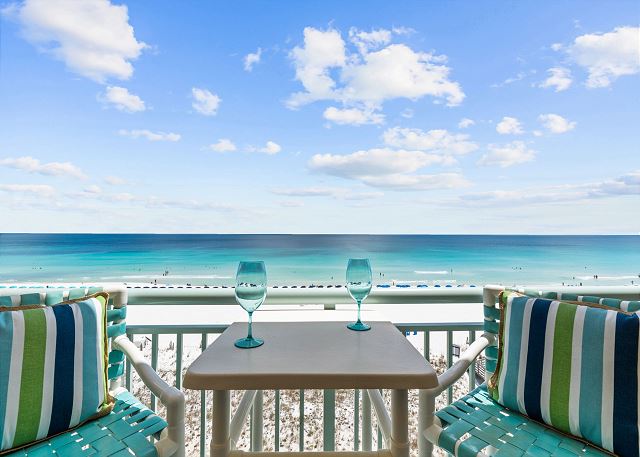 Stunning views of the Emerald Coast right from your private balcony. You are directly on the Gulf of Mexico.