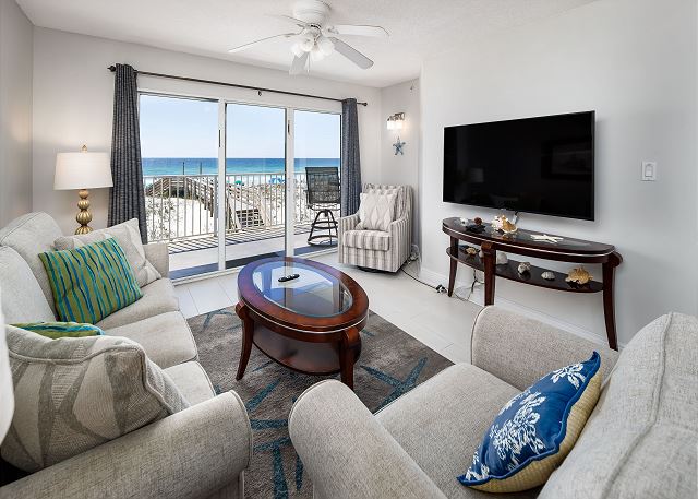 Enjoy the beach and hot Florida sun all day and cozy up in your Gulf front living room for movies at night