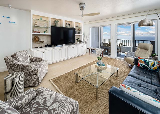 Unwind after a day at the beach in this comfortable living area.