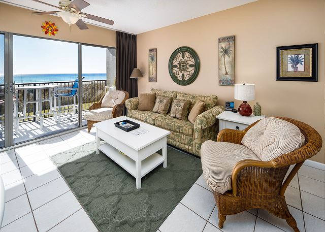 Gorgeous spacious living room with amazing views of the Emerald Coast.