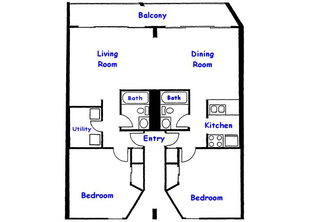 Split floorplan to allow for ultimate privacy in the condo.