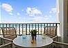 The balcony, which can be accessed from the living room and the master bedroom, is quite large for a 2BR unit - about 30 feet long. It also has seating out here for up to 8 guests!