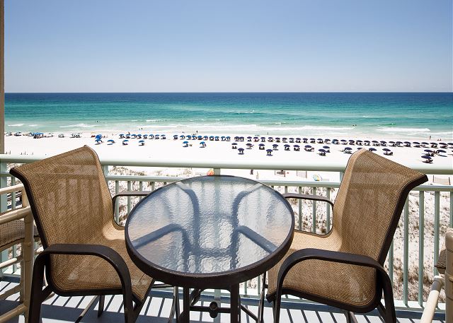 Enjoy the stunning views of the Emerald Coast from the private balcony or kick back and relax along the water using the complimentary beach service included with your rental!