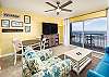 A gorgeous view can be seen from the living area or the dining area