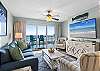 Watch a movie in this beautifully decorated living room with a view. 