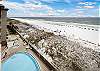 The pool is just below. You can view the beach and the pool!