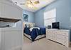Guest room with bunkbed and a Queen size bed. 