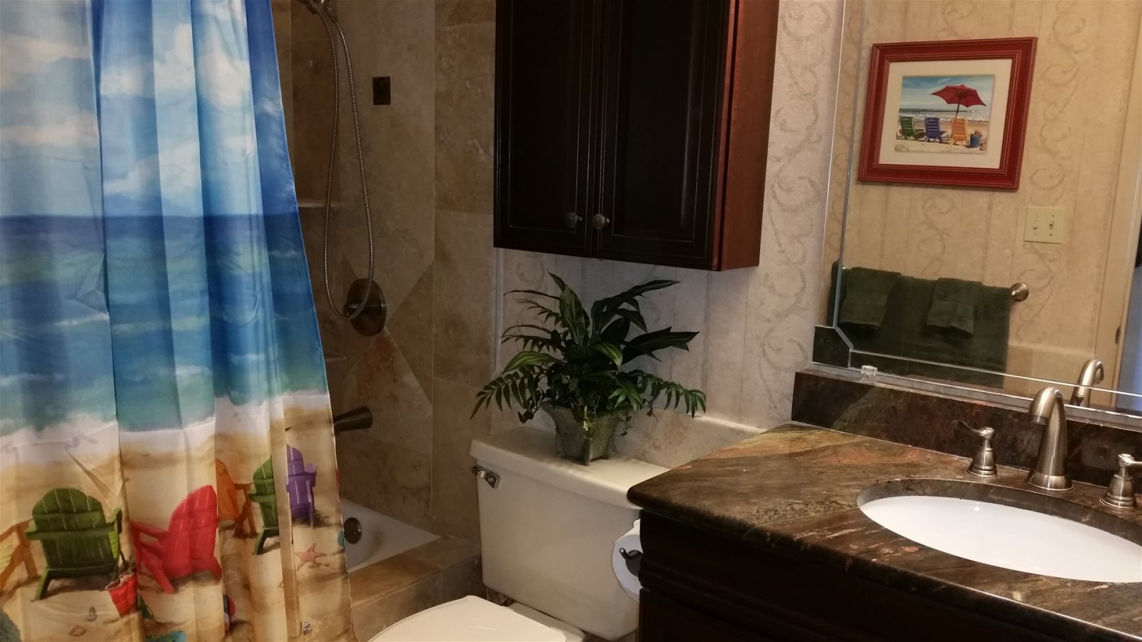 Guest Bathroom with Travertine Tile