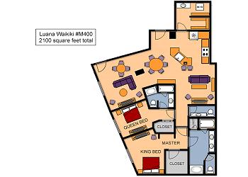 Luana Waikiki #M400 Floor Plan