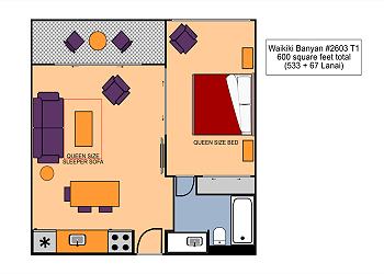 Waikiki Banyan #2603-T1 Floor Plan