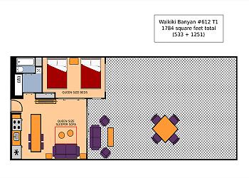Waikiki Banyan #612-T1 Floor Plan