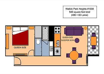 Waikiki Park Heights #1508 Floor Plan