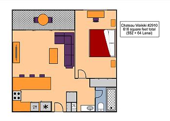 Chateau Waikiki #2910 Floor Plan