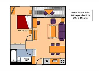 Waikiki Sunset #1401 Floor Plan