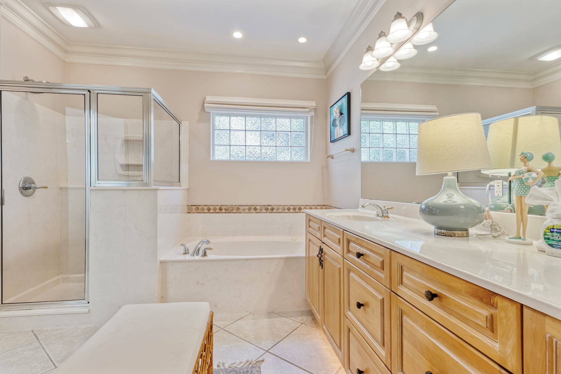 Primary bathroom large tub and walk-in shower