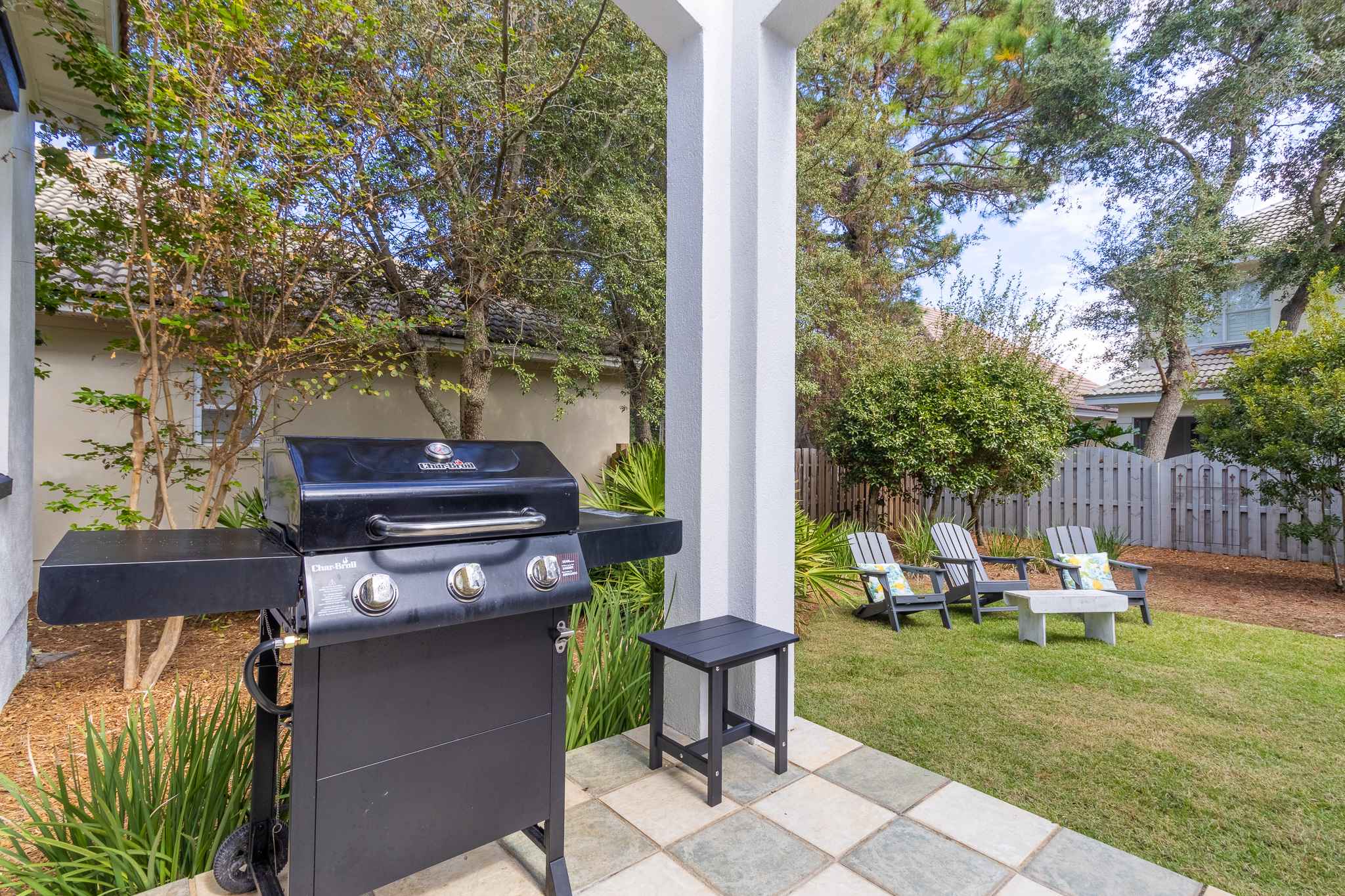 Gas grill in backyard