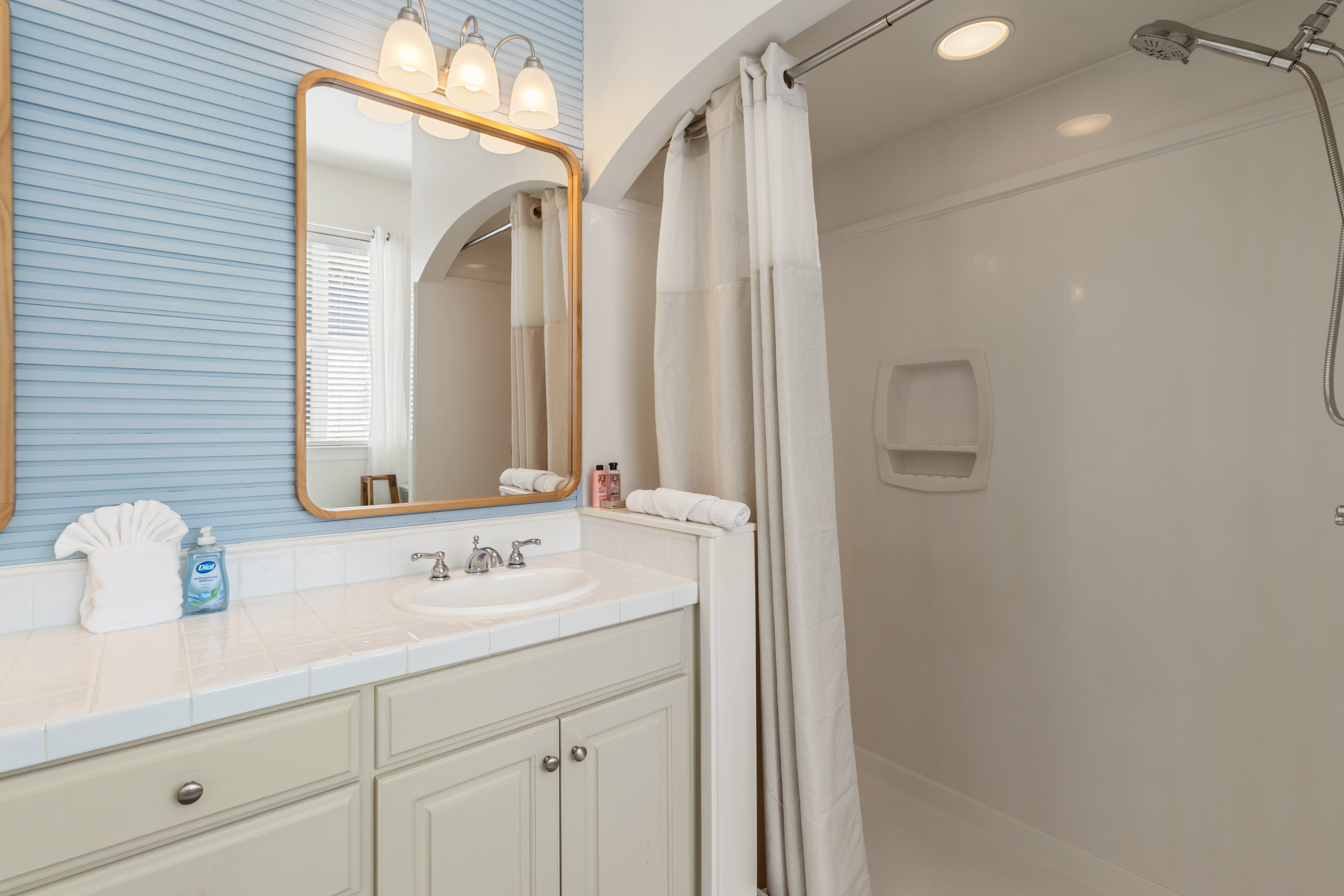 Primary ensuite vanity and shower